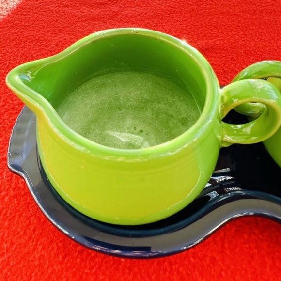 FIESTA Sugar & Creamer Tray Set Shamrock Green Cobalt Blue NO LID Homer Laughlin - Picture 2 of 12